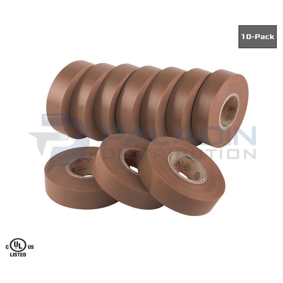 Electrical Tape PVC UL Listed – 3/4″ x 60′ FT – Brown – (10 Pack)