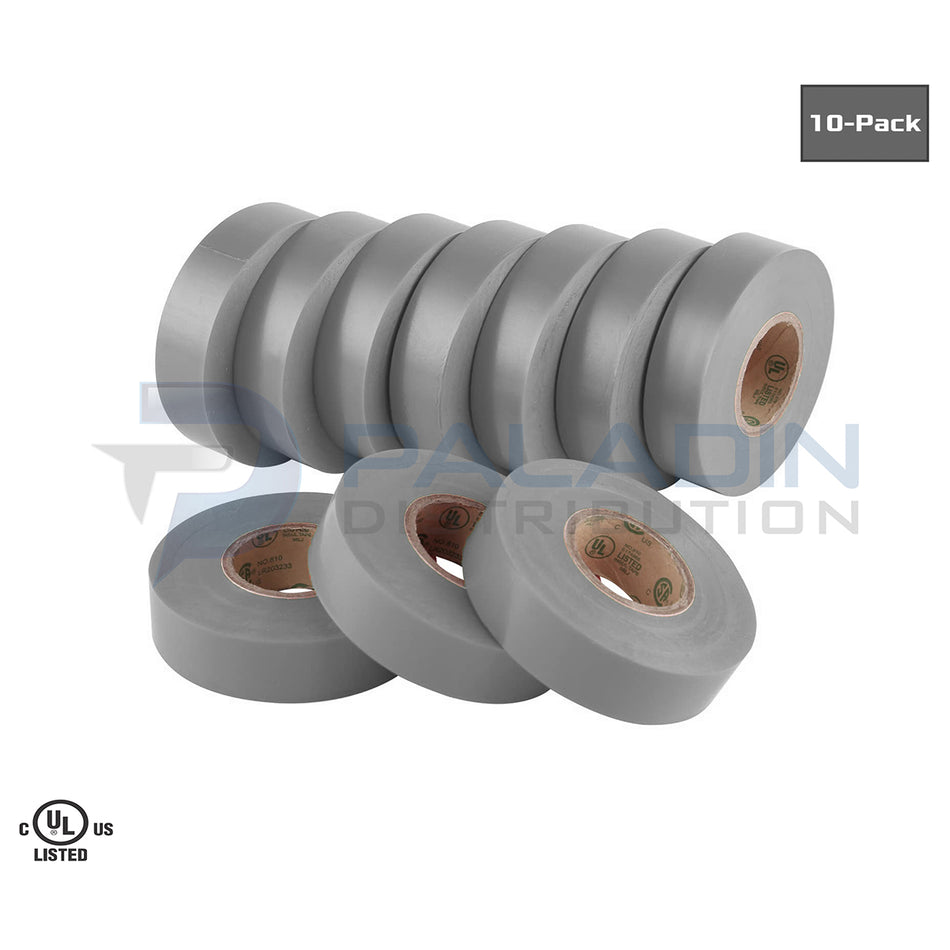 Electrical Tape PVC UL Listed – 3/4″ x 60′ FT – Gray – (10 Pack)