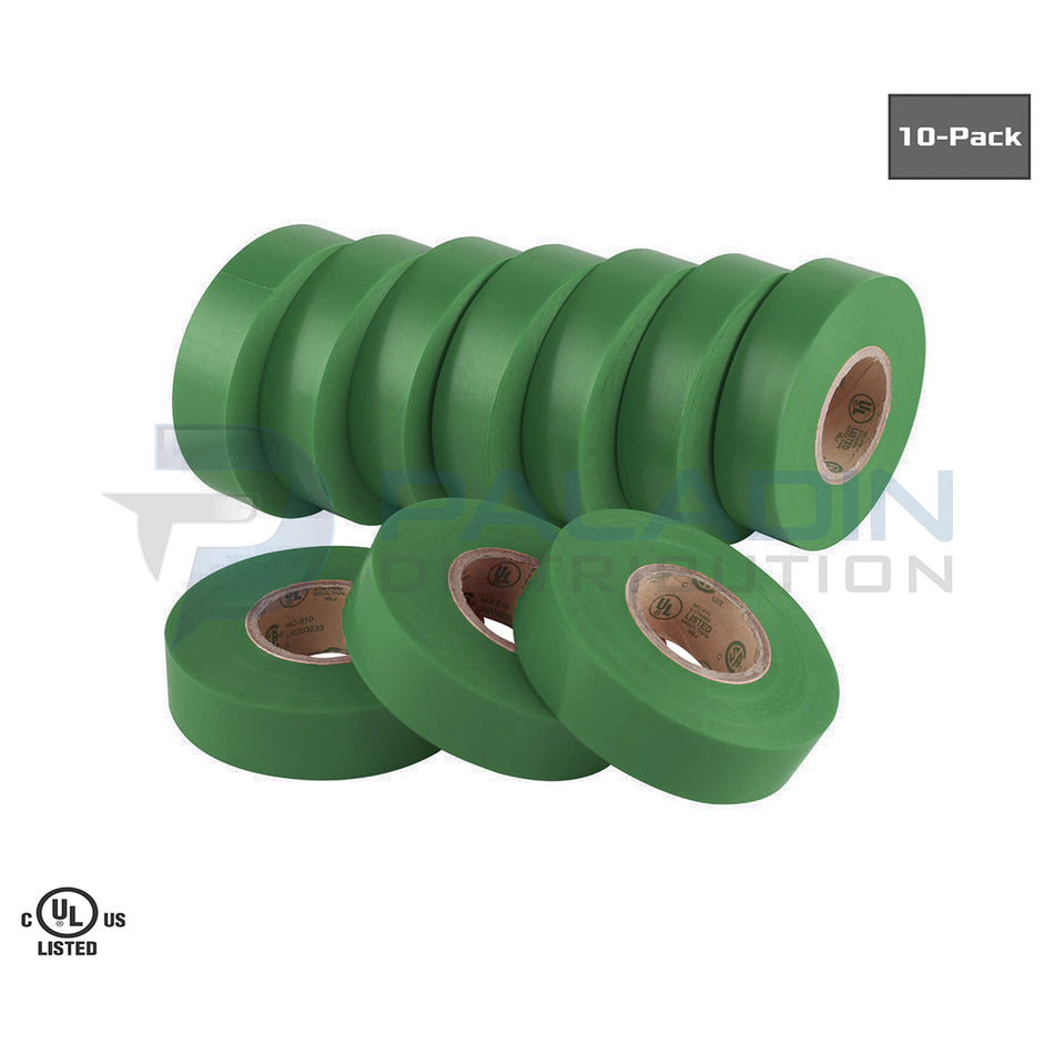 Electrical Tape PVC UL Listed – 3/4″ x 60′ FT – Green – (10 Pack)