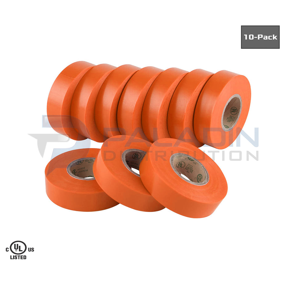 Electrical Tape PVC UL Listed – 3/4″ x 60′ FT – Orange – (10 Pack)