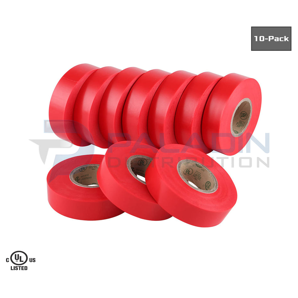 Electrical Tape PVC UL Listed – 3/4″ x 60′ FT – Red – (10 Pack)