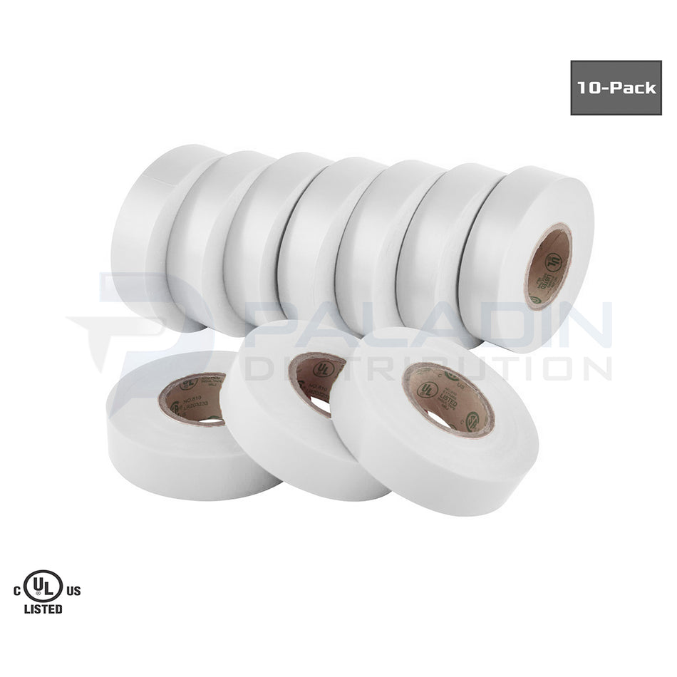 Electrical Tape PVC UL Listed – 3/4″ x 60′ FT – White – (10 Pack)