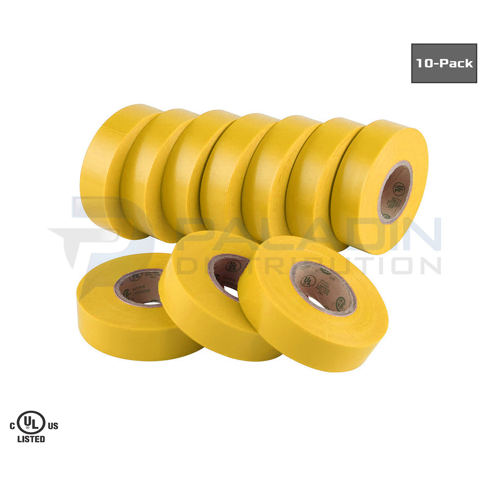 Electrical Tape PVC UL Listed – 3/4″ x 60′ FT – Yellow – (10 Pack)