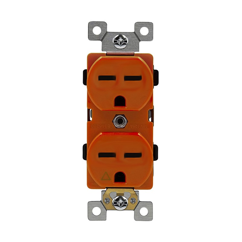 Enerlites 61610-O - Hospital Grade Isolated Ground Heavy Duty 15A Duplex Receptacle, 6-15R - Orange