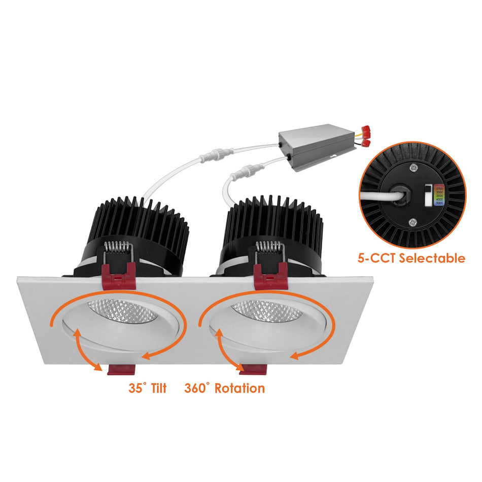 Envision LED-SQM2-4-30W-5CCT-WH - LED Double Head Downlight 5CCT Selectable - 4" - White