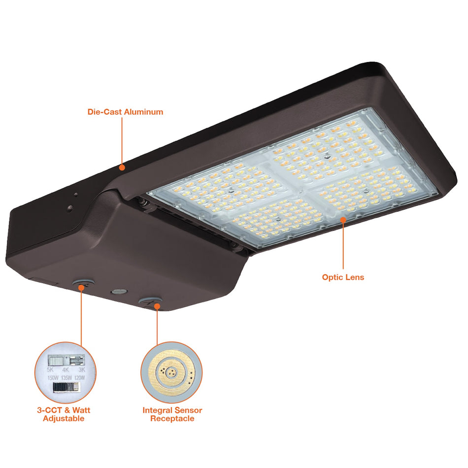Envision LED-ARL3-5P100-TRI-BZ-UNV - LED Area Light Power & Color Temperature Selectable - Bolt Line - Bronze
