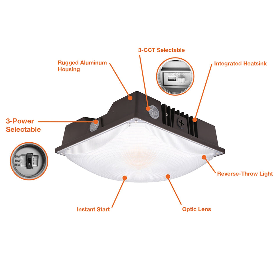 Envision LED-SCP-3P60W-TRI-BZ - LED Canopy Garage Light 3CCT Select - Bronze - Square