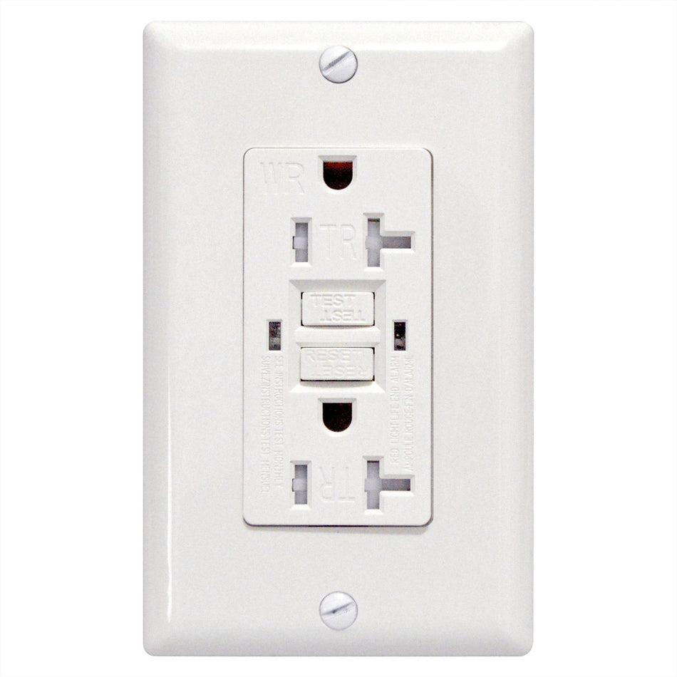 GFCI Receptacle Outlet - 20A Tamper & Weather Resistant TR / WR - White - UL Listed
