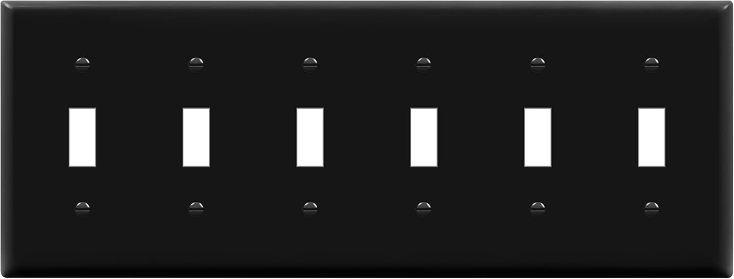 Enerlites 8816-BK - Toggle Switch Six-Gang Wall Plate - Black