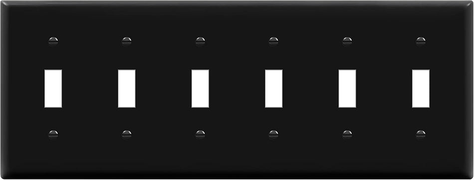 Enerlites 8816-BK - Toggle Switch Six-Gang Wall Plate - Black
