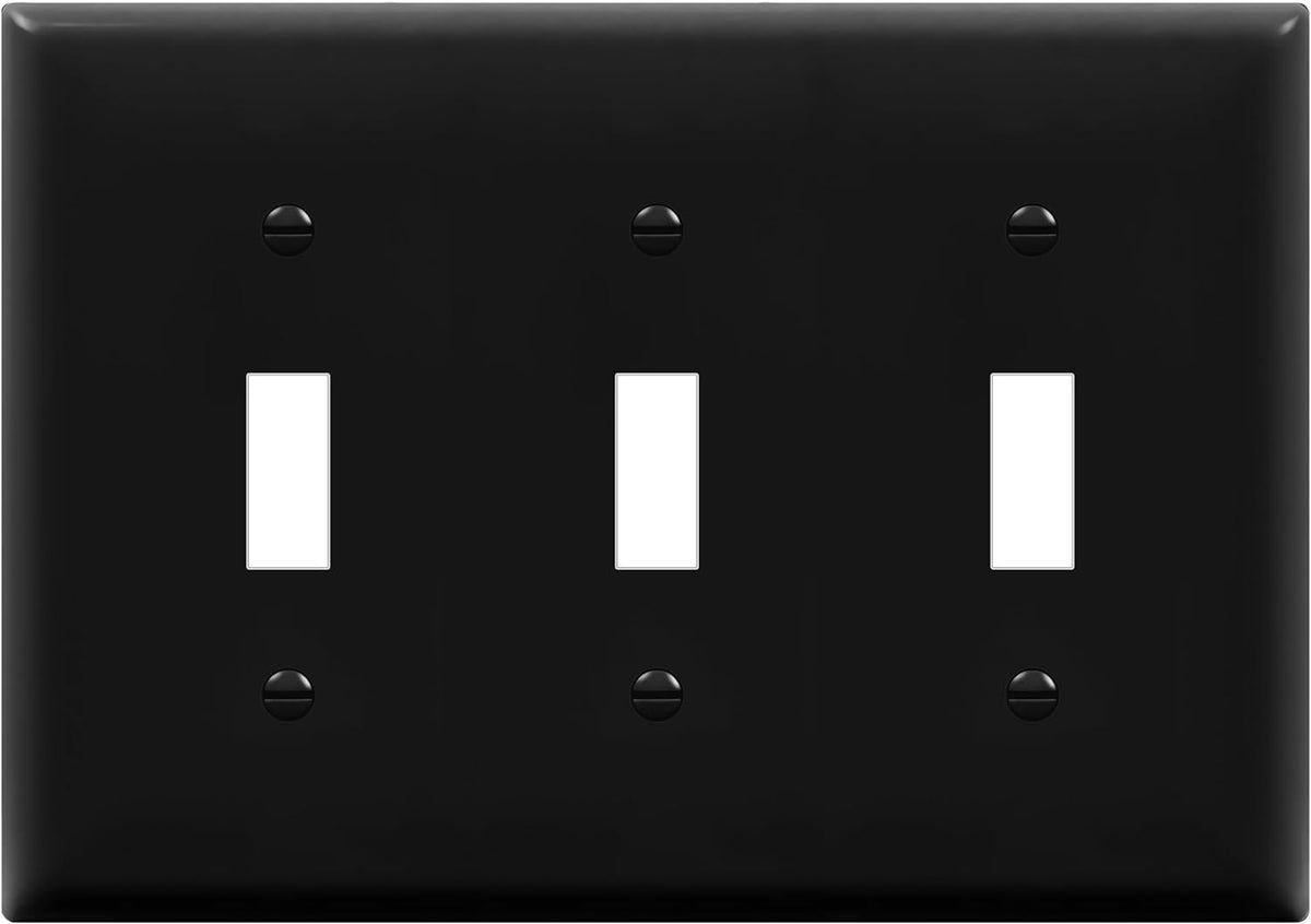 Enerlites 8813-BK - Toggle Switch Three-Gang Wall Plate - Black