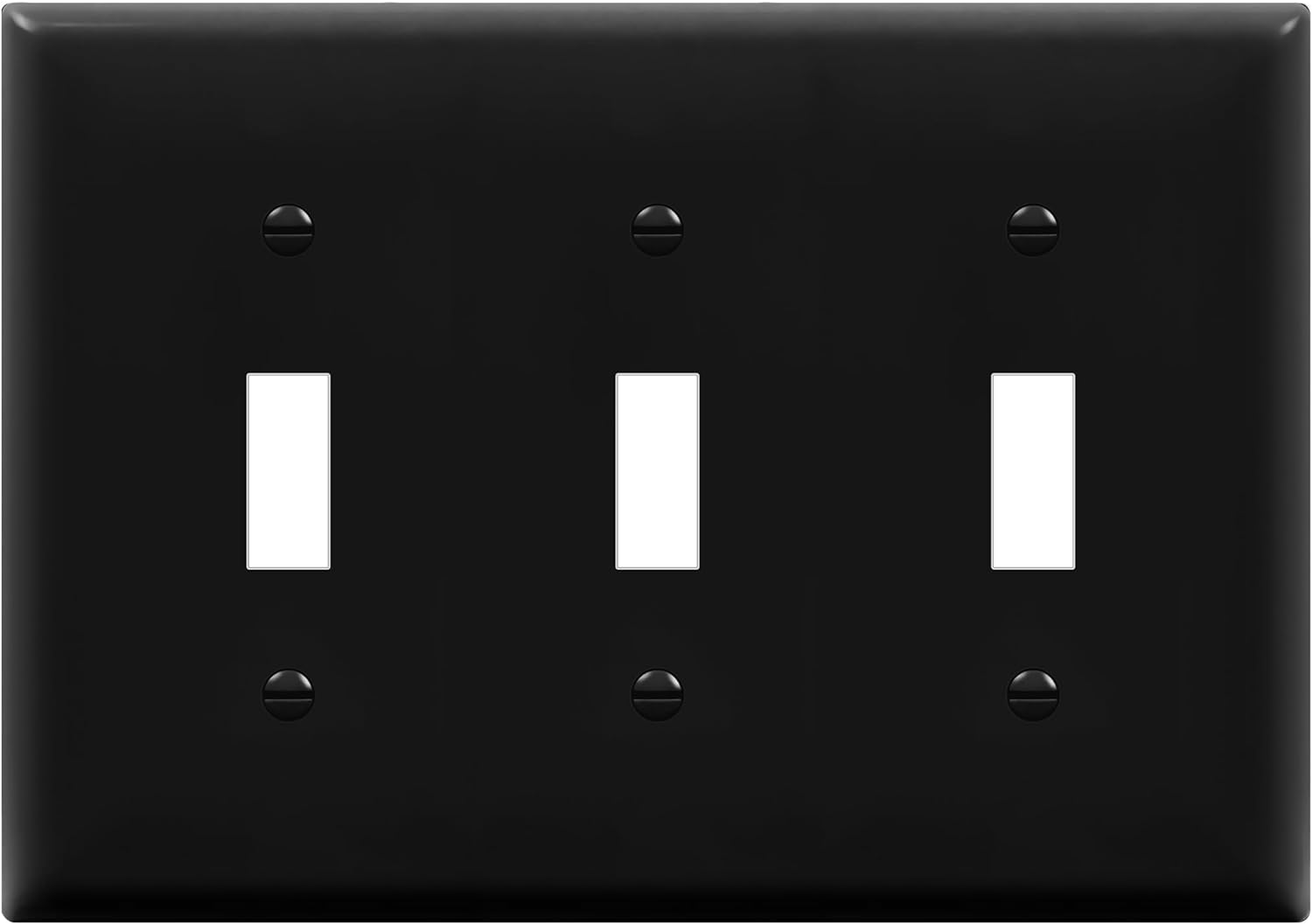 Enerlites 8813-BK - Toggle Switch Three-Gang Wall Plate - Black