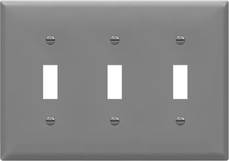Enerlites 8813-GY - Toggle Switch Three-Gang Wall Plate - Gray