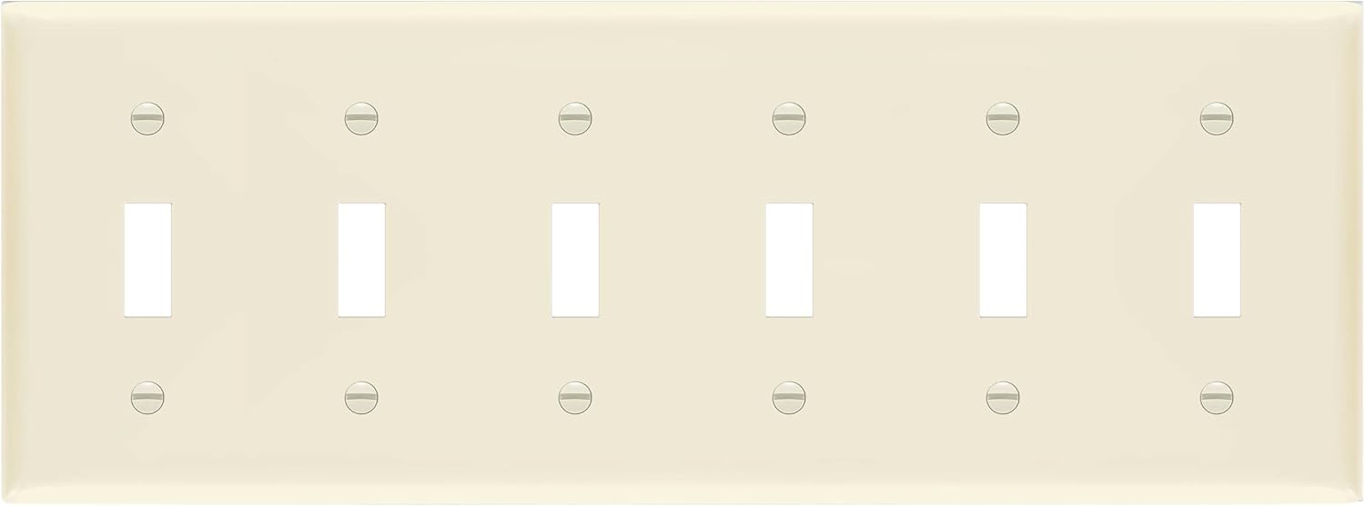 Enerlites 8816-LA - Toggle Switch Six-Gang Wall Plate - Light Almond