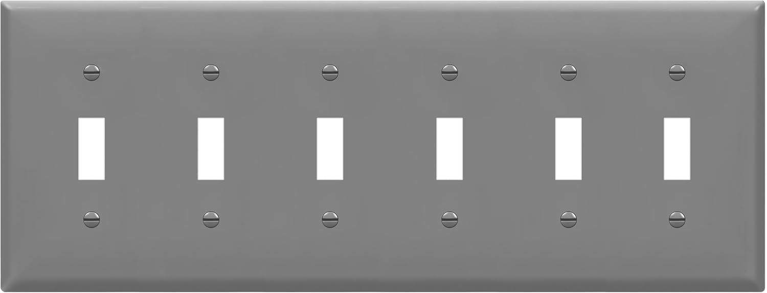 Enerlites 8816-GY - Toggle Switch Six-Gang Wall Plate - Gray