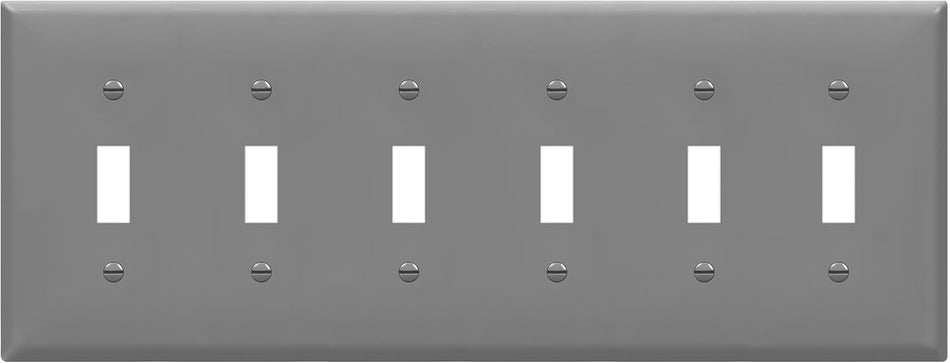Enerlites 8816-GY - Toggle Switch Six-Gang Wall Plate - Gray