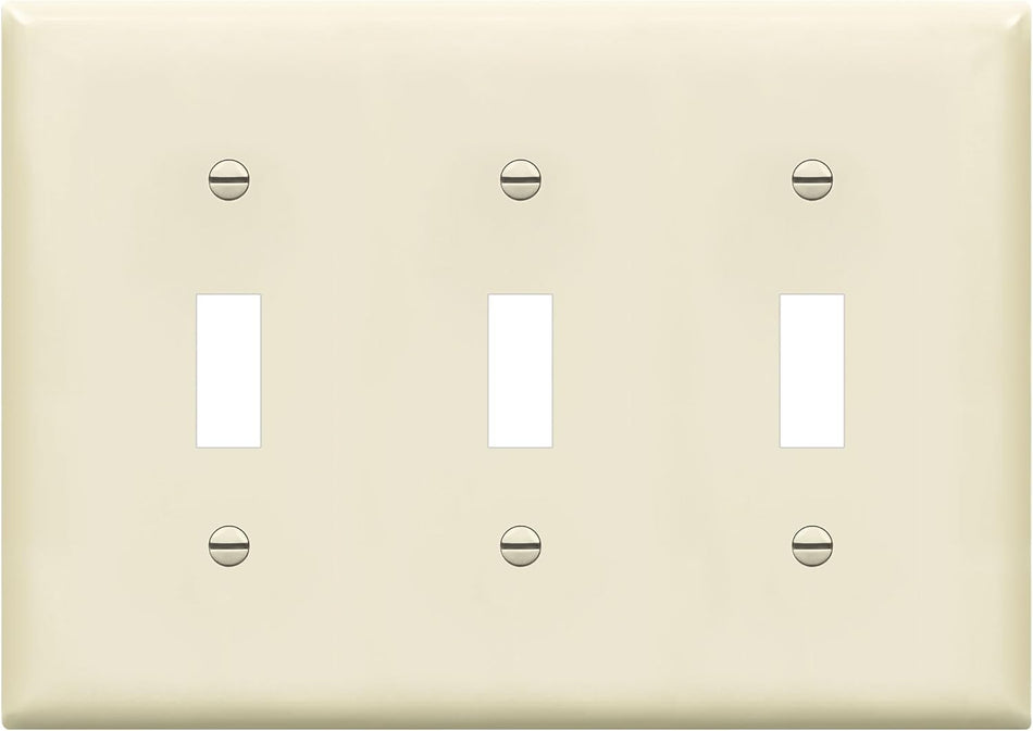 Enerlites 8813-LA - Toggle Switch Three-Gang Wall Plate - Light Almond