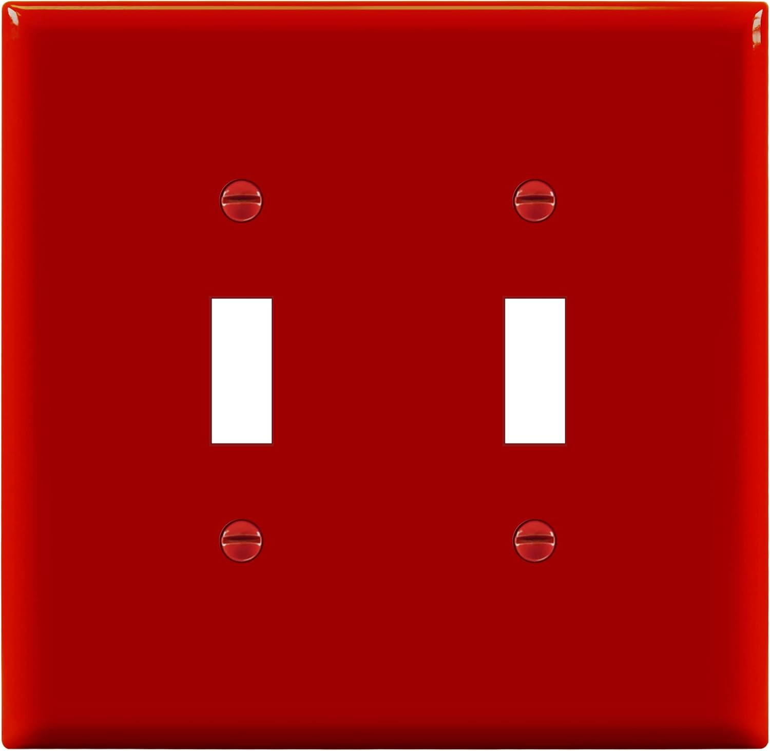 Enerlites 8812M-R - Toggle Switch Two-Gang Wall Plate, Mid-Size - Red