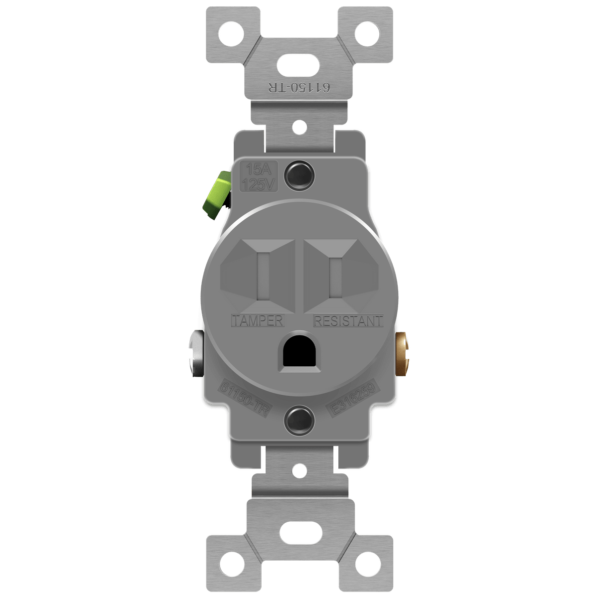 Enerlites 61150-TR-GY - Commercial Grade 15A Tamper-Resistant Single Receptacle - Gray