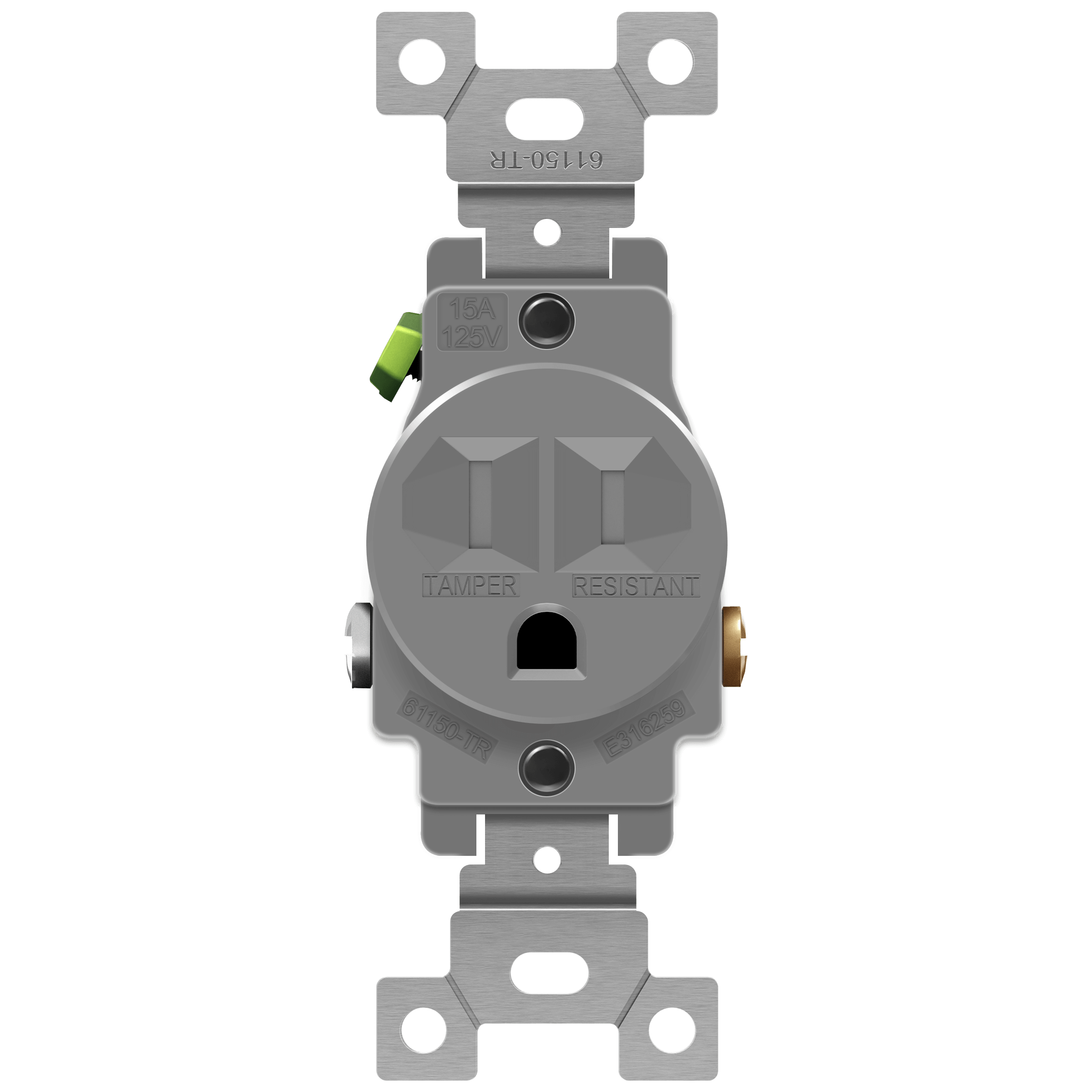 Enerlites 61150-TR-GY - Commercial Grade 15A Tamper-Resistant Single Receptacle - Gray