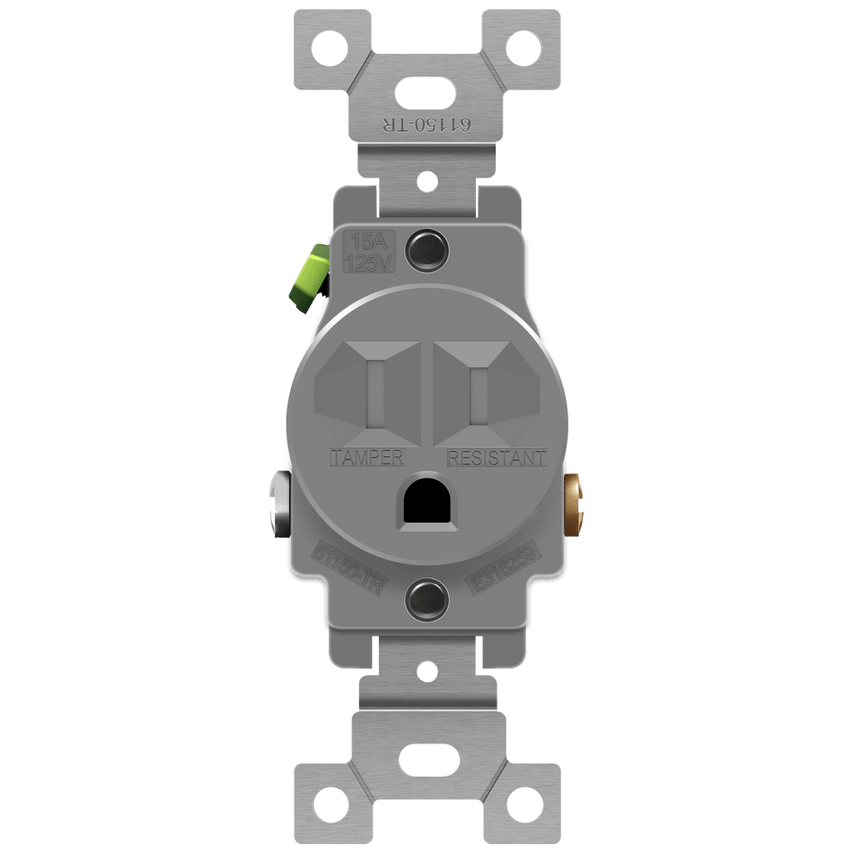 Enerlites 61150-TR-GY - Commercial Grade 15A Tamper-Resistant Single Receptacle - Gray
