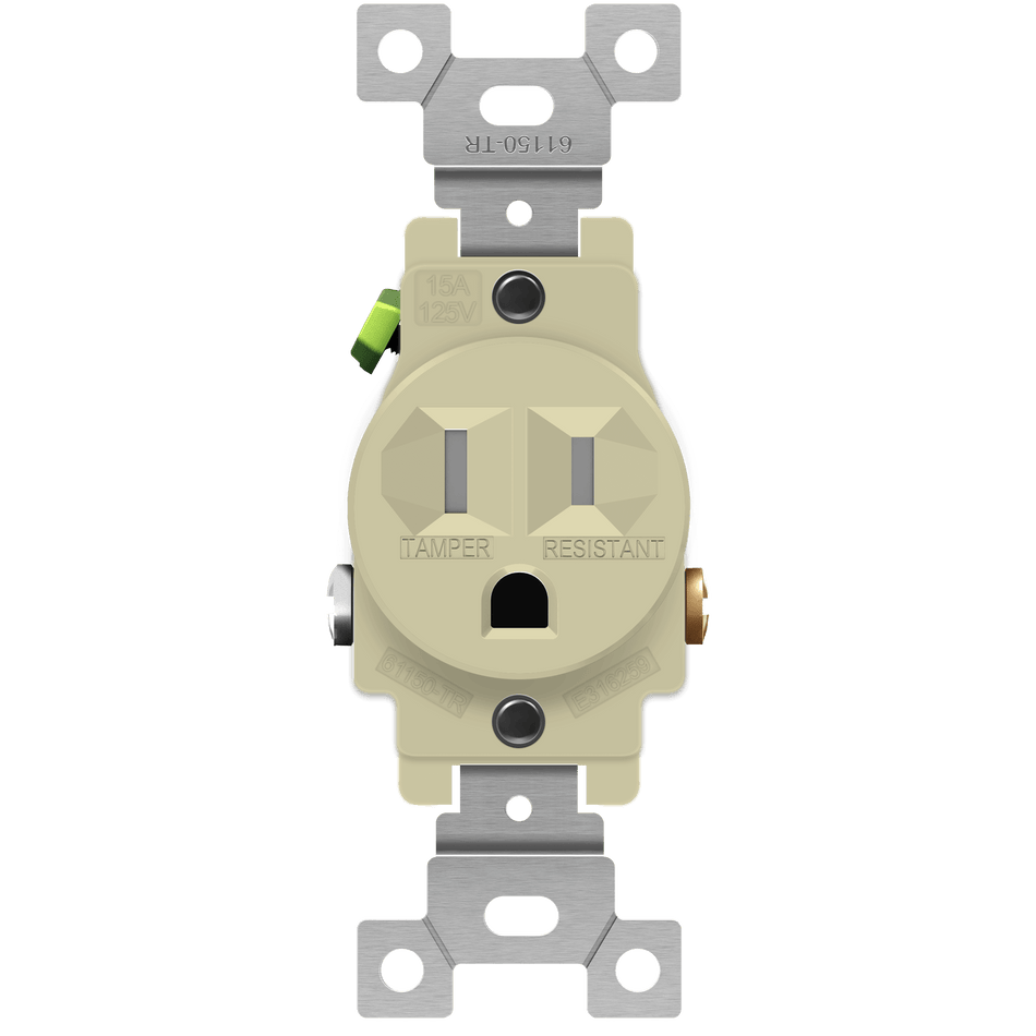 Enerlites 61150-TR-I - Commercial Grade 15A Tamper-Resistant Single Receptacle - Ivory