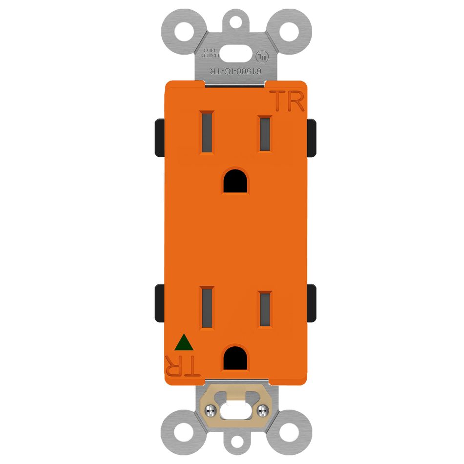Enerlites 61500-IG-TR-O - Isolated Ground Tamper-Resistant Decorator Receptacle, 5-15R - Orange