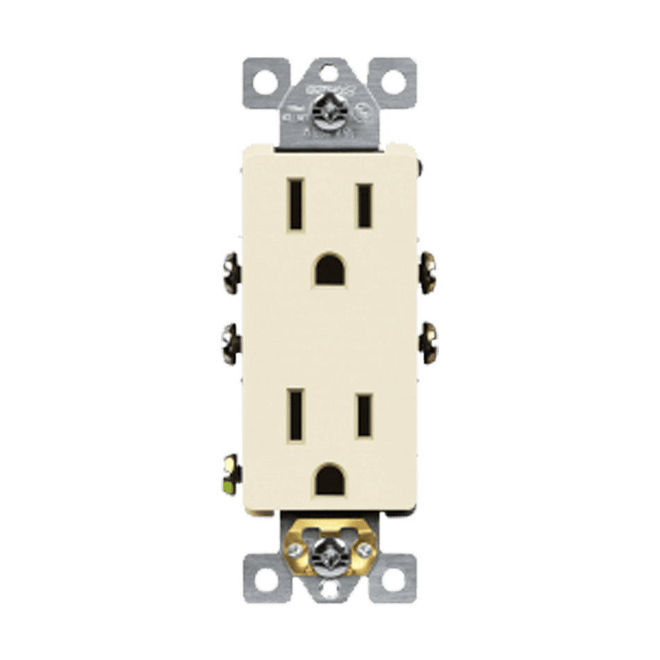 Enerlites 61501-LA - Residential Grade 15A Decorator Style Self-Grounding Duplex Receptacle - Light Almond