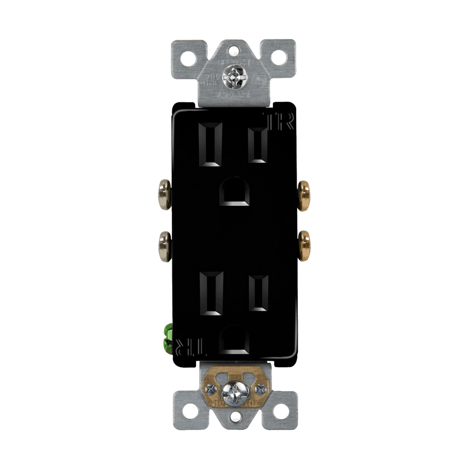Enerlites 61501-TR-BK - Residential Grade 15A Decorator Style Self-Grounding Tamper-Resistant Duplex Receptacle - Black