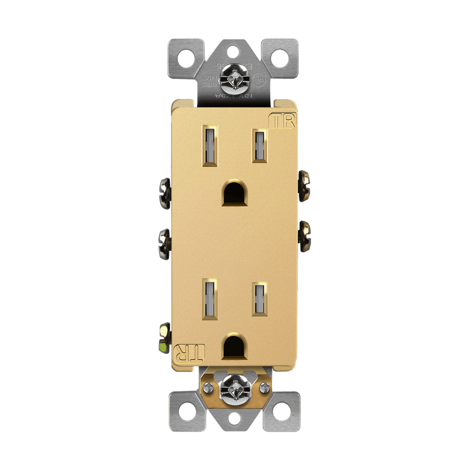 Enerlites 61501-TR-GD - Residential Grade 15A Decorator Style Self-Grounding Tamper-Resistant Duplex Receptacle - Gold