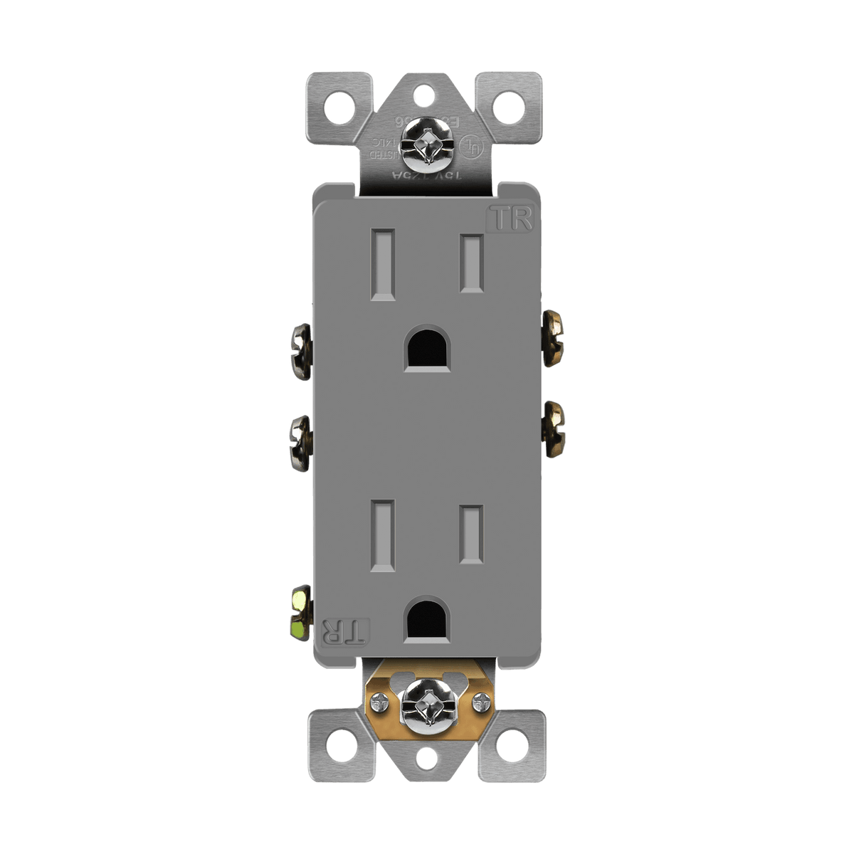 Enerlites 61501-TR-GY - Residential Grade 15A Decorator Style Self-Grounding Tamper-Resistant Duplex Receptacle - Gray