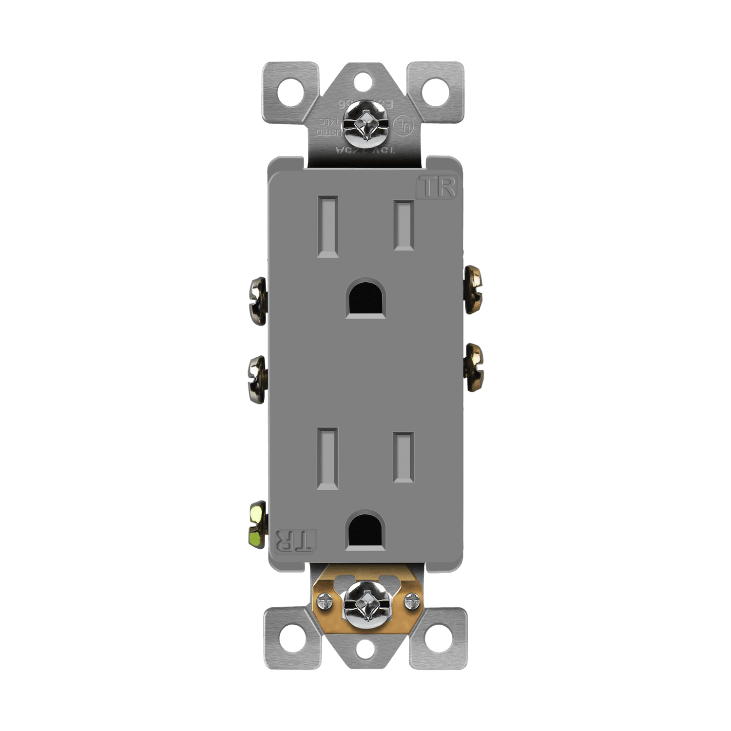 Enerlites 61501-TR-GY - Residential Grade 15A Decorator Style Self-Grounding Tamper-Resistant Duplex Receptacle - Gray