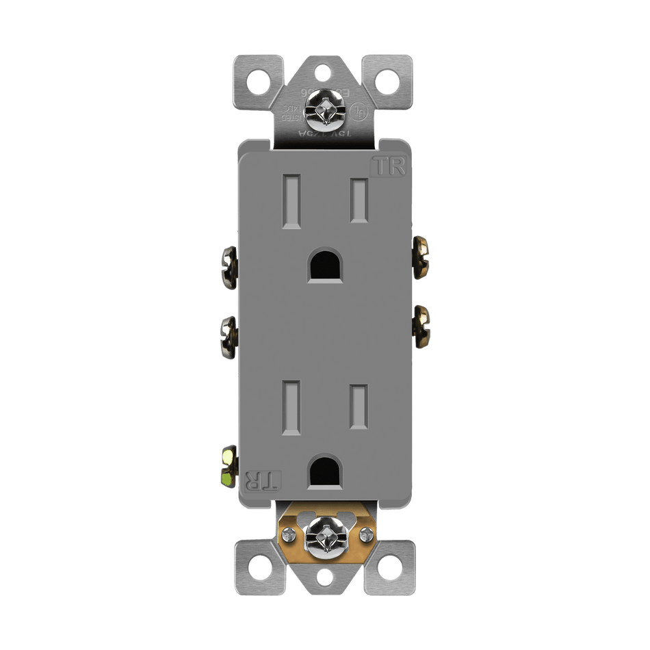 Enerlites 61501-TR-GY - Residential Grade 15A Decorator Style Self-Grounding Tamper-Resistant Duplex Receptacle - Gray