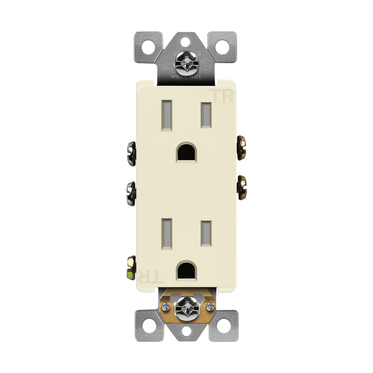 Enerlites 61501-TR-LA - Residential Grade 15A Decorator Style Self-Grounding Tamper-Resistant Duplex Receptacle - Light Almond