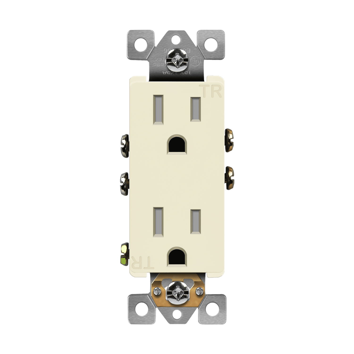 Enerlites 61501-TR-LA - Residential Grade 15A Decorator Style Self-Grounding Tamper-Resistant Duplex Receptacle - Light Almond