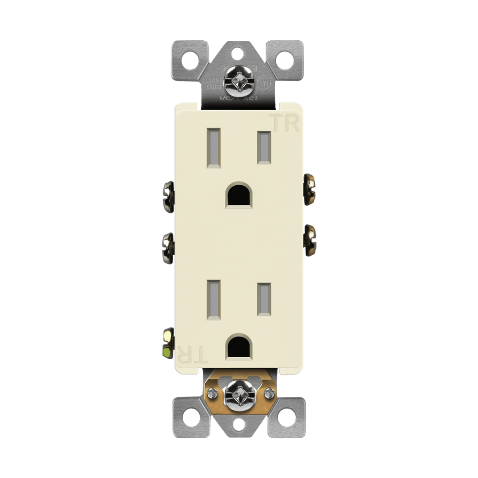 Enerlites 61501-TR-LA - Residential Grade 15A Decorator Style Self-Grounding Tamper-Resistant Duplex Receptacle - Light Almond