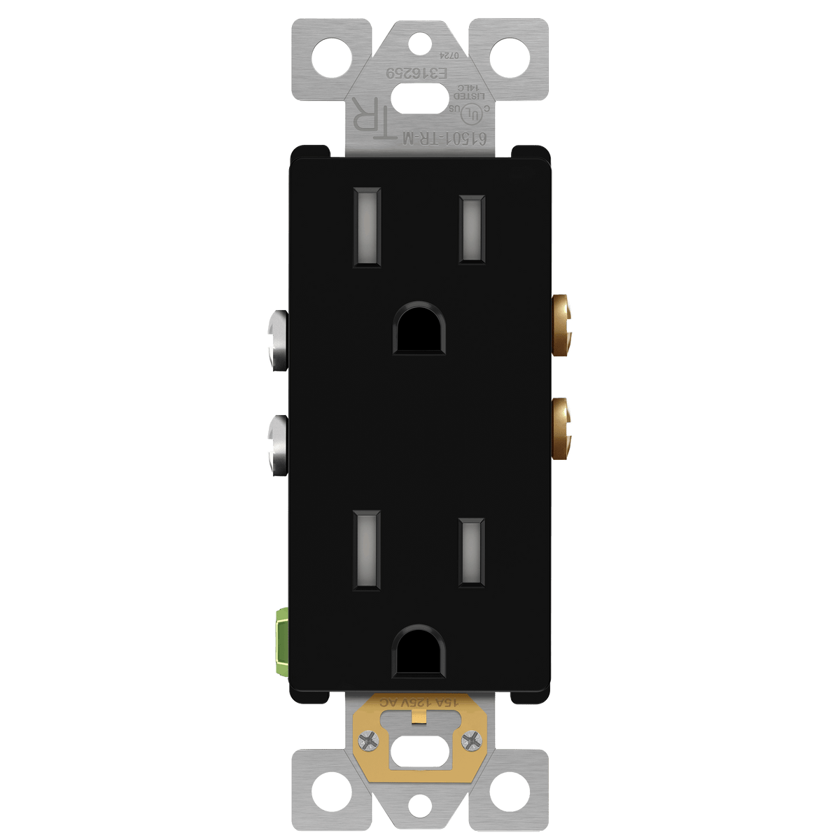 Enerlites 61501-TR-MBK - Matte Finish Residential Grade 15A Decorator Style Self-Grounding Tamper-Resistant Duplex Receptacle - Black
