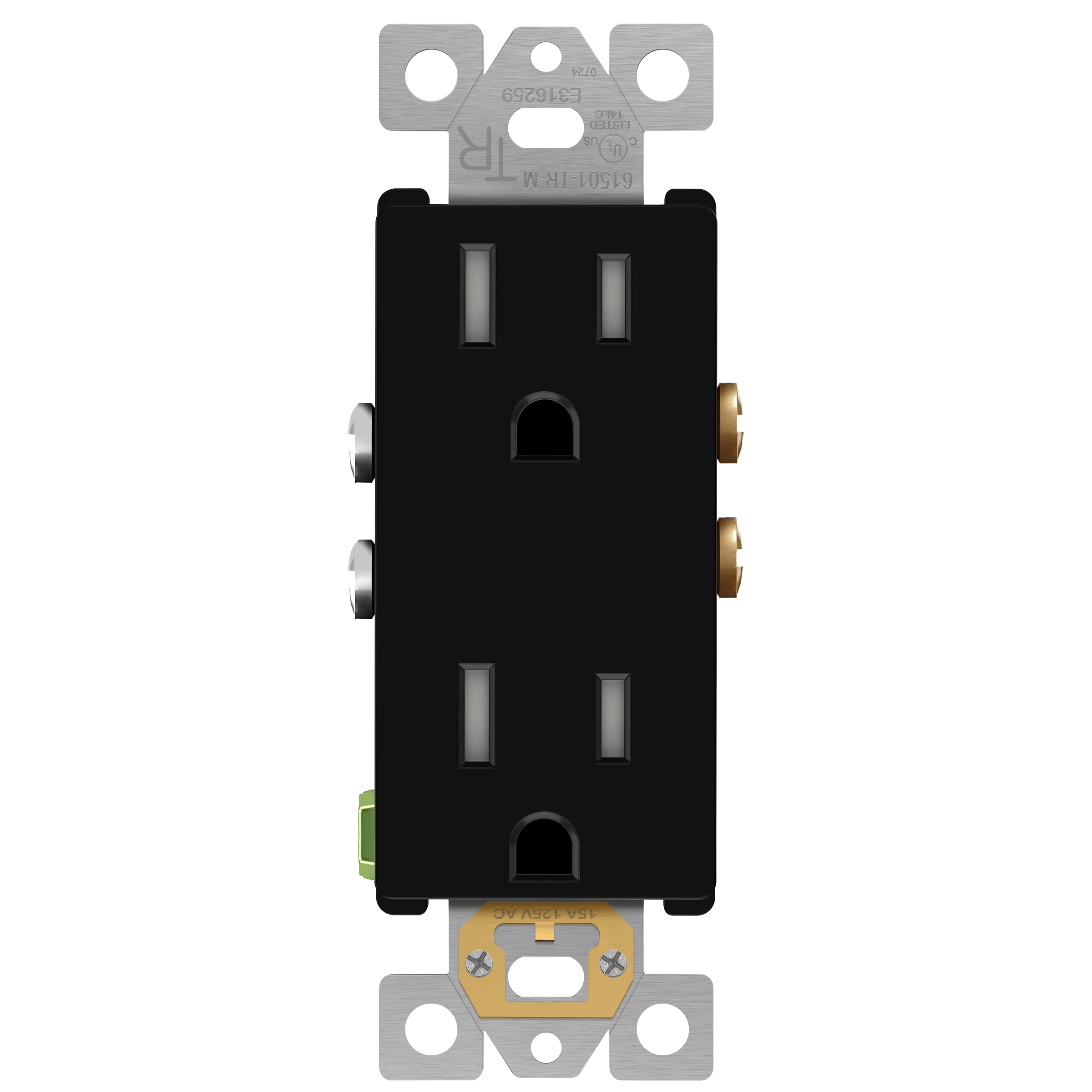 Enerlites 61501-TR-MBK - Matte Finish Residential Grade 15A Decorator Style Self-Grounding Tamper-Resistant Duplex Receptacle - Black