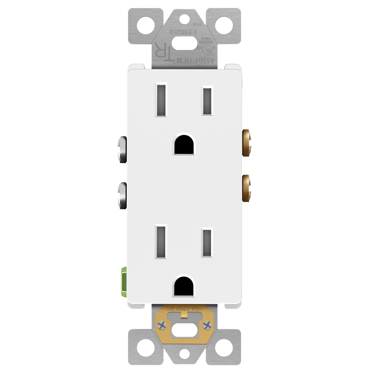 Enerlites 61501-TR-MW - Matte Finish Residential Grade 15A Decorator Style Self-Grounding Tamper-Resistant Duplex Receptacle - White