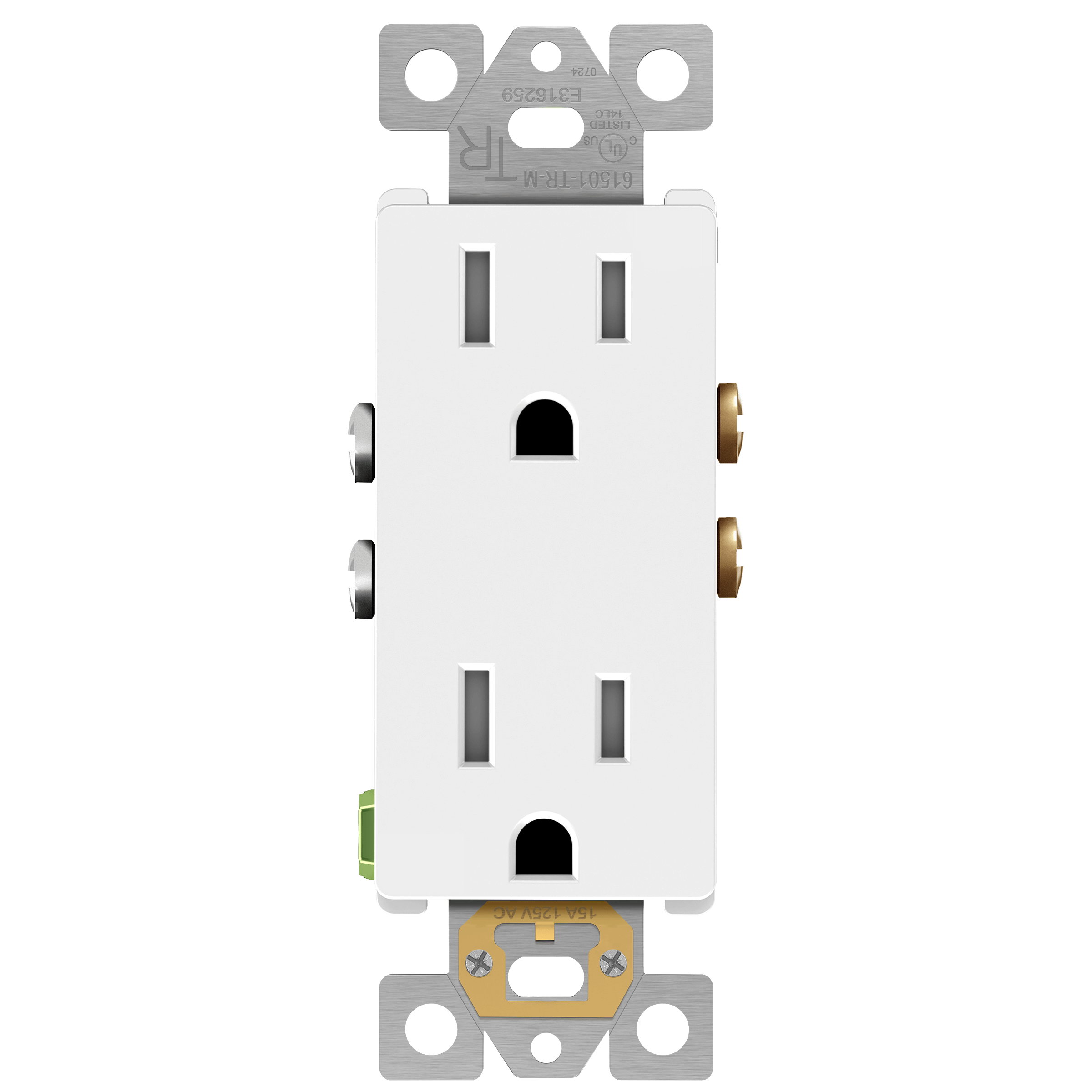 Enerlites 61501-TR-MW - Matte Finish Residential Grade 15A Decorator Style Self-Grounding Tamper-Resistant Duplex Receptacle - White