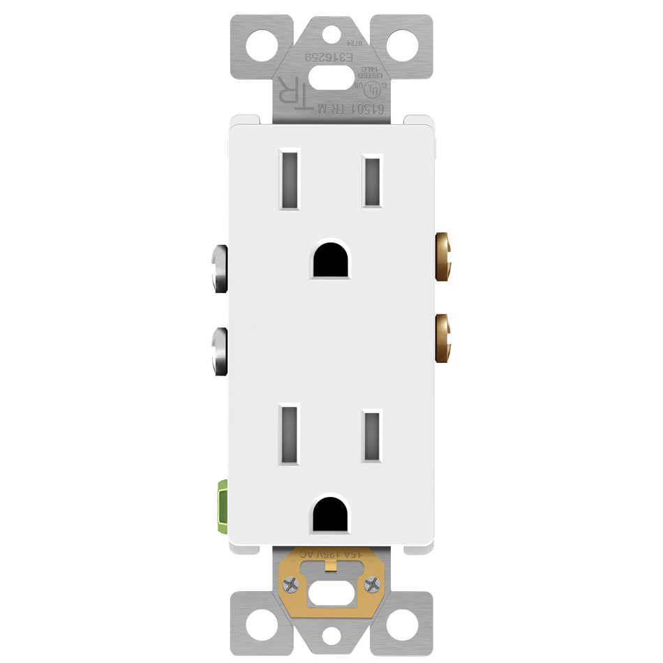 Enerlites 61501-TR-MW - Matte Finish Residential Grade 15A Decorator Style Self-Grounding Tamper-Resistant Duplex Receptacle - White