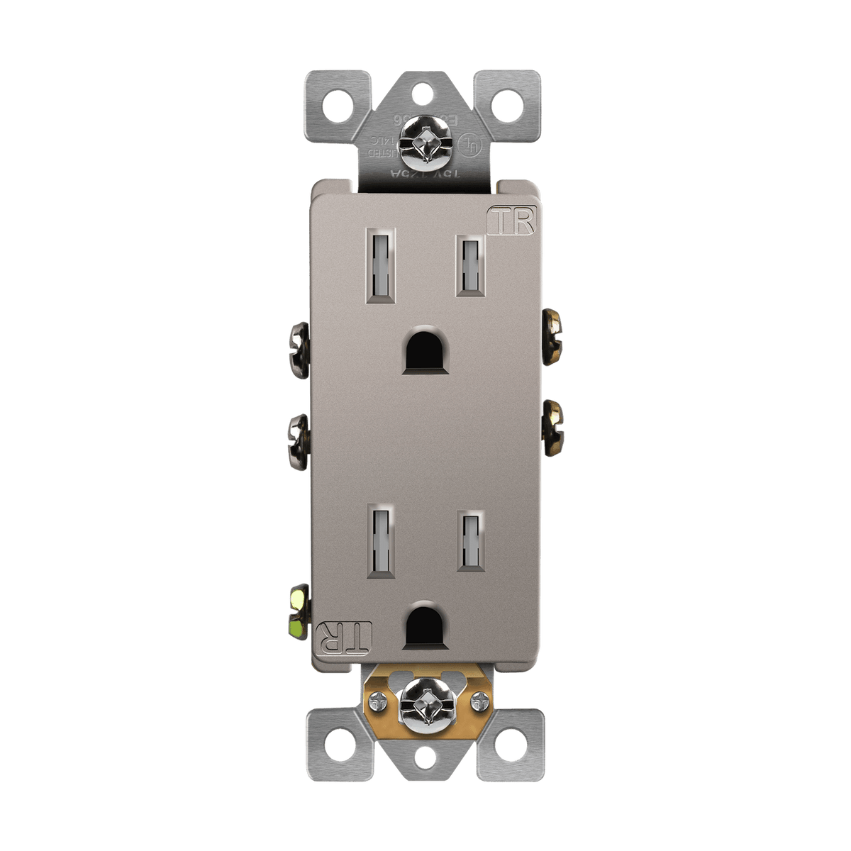 Enerlites 61501-TR-NK - Residential Grade 15A Decorator Style Self-Grounding Tamper-Resistant Duplex Receptacle - Nickel