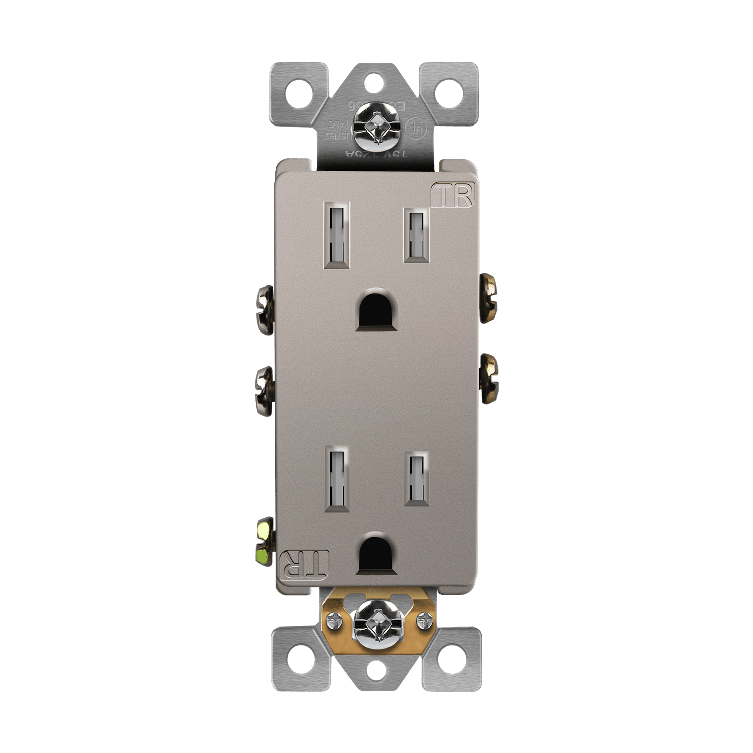 Enerlites 61501-TR-NK - Residential Grade 15A Decorator Style Self-Grounding Tamper-Resistant Duplex Receptacle - Nickel