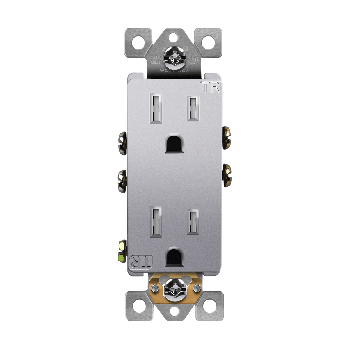 Enerlites 61501-TR-SV - Residential Grade 15A Decorator Style Self-Grounding Tamper-Resistant Duplex Receptacle - Silver