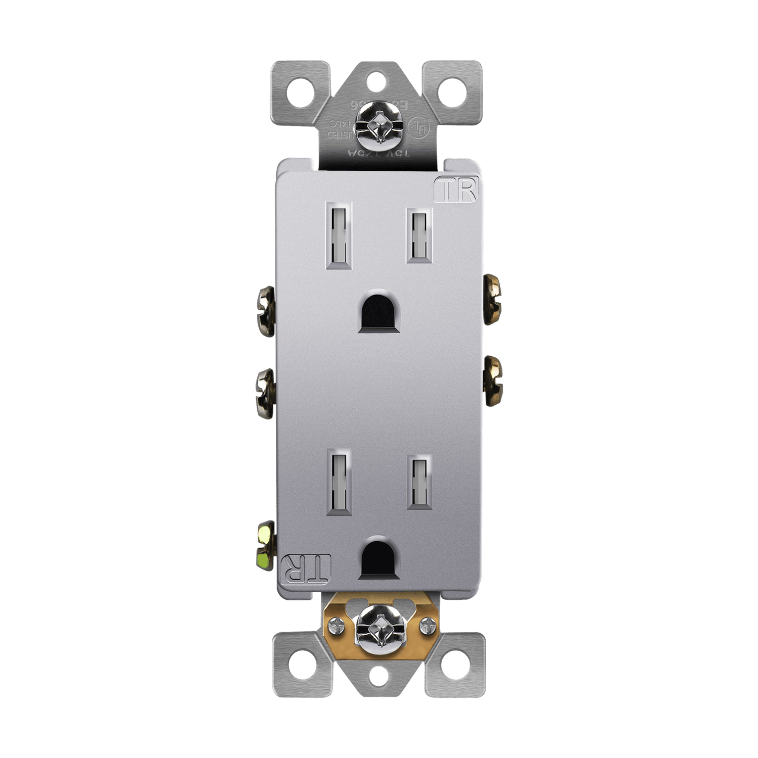 Enerlites 61501-TR-SV - Residential Grade 15A Decorator Style Self-Grounding Tamper-Resistant Duplex Receptacle - Silver