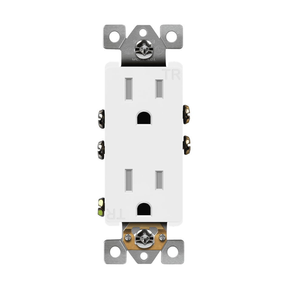 Enerlites 61501-TR-W - 15 Amp Tamper Resistant Decorator Receptacle Outlet - White TR 15A