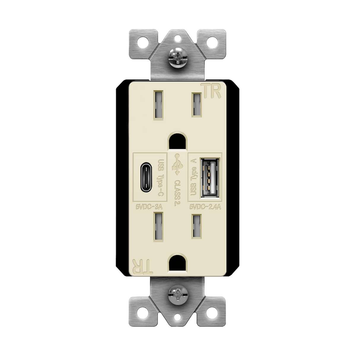 Enerlites 61501-TR2USB-1A1C-LA - USB Wall Outlet, USB-C and USB-A, 5.8amps, Tamper-Resistant 15A Duplex Receptacles - Light Almond