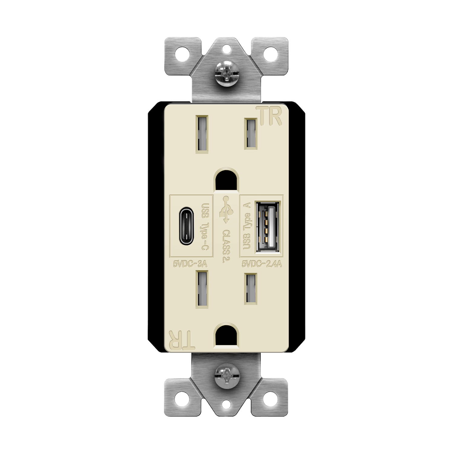 Enerlites 61501-TR2USB-1A1C-LA - USB Wall Outlet, USB-C and USB-A, 5.8amps, Tamper-Resistant 15A Duplex Receptacles - Light Almond
