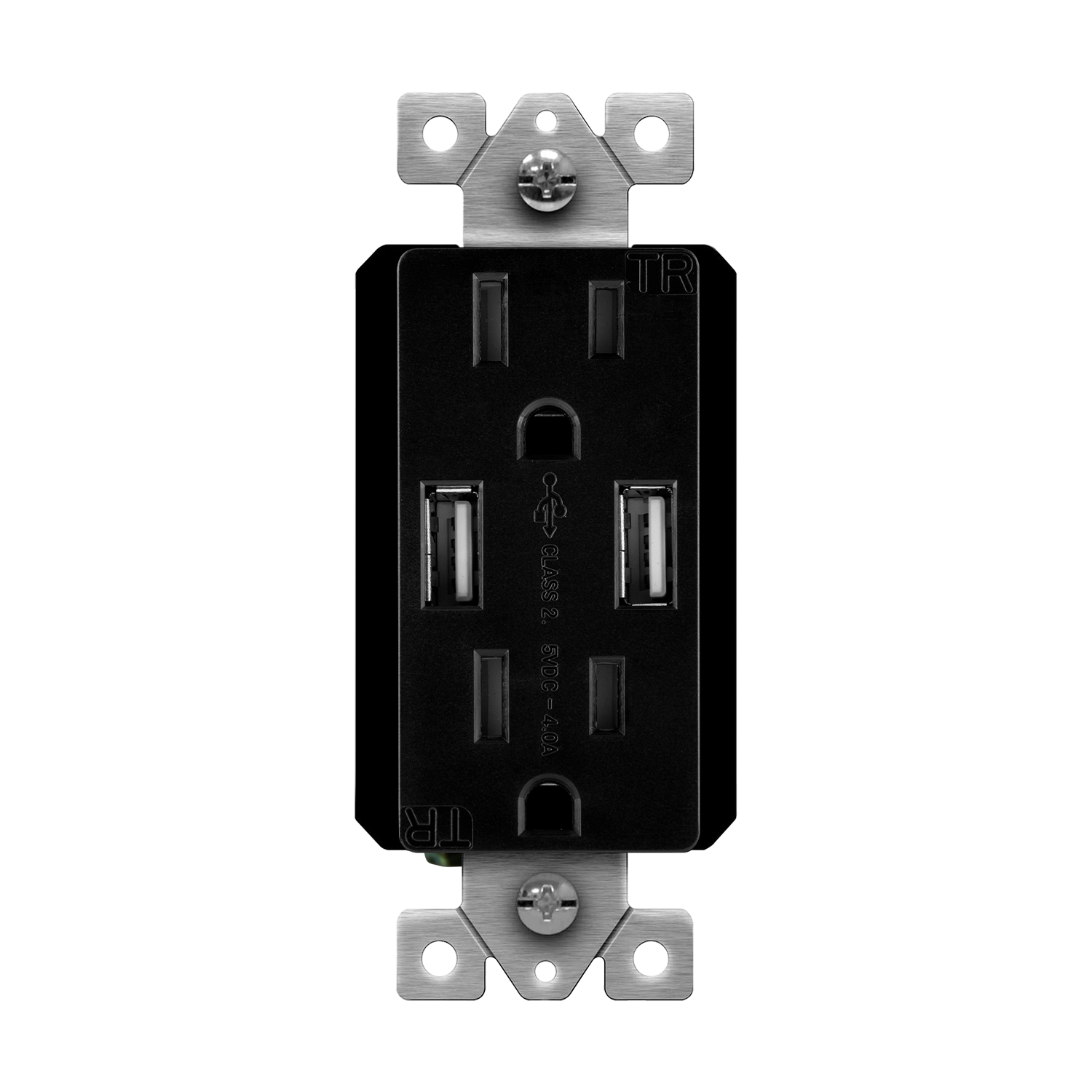 Enerlites 61501-TR2USB-CC-BK - Dual Type-A USB Charger with 15A Duplex Tamper-Resistant Receptacles and Interchangeable Face Covers - Black