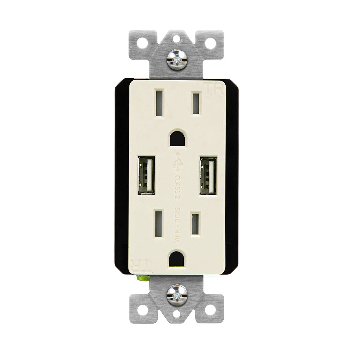 Enerlites 61501-TR2USB-CC-LA - Dual Type-A USB Charger with 15A Duplex Tamper-Resistant Receptacles and Interchangeable Face Covers - Light Almond